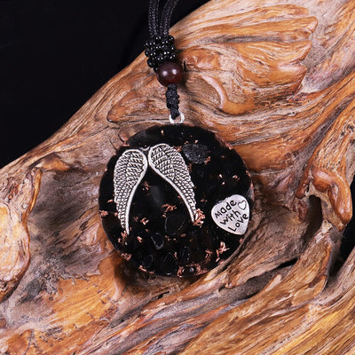 Obsidian Angel Wing & Heart Healing Pendant