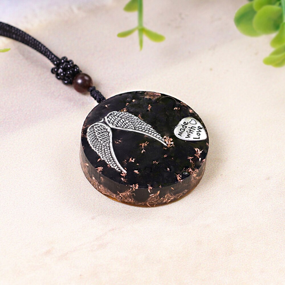 Obsidian Angel Wing & Heart Healing Pendant