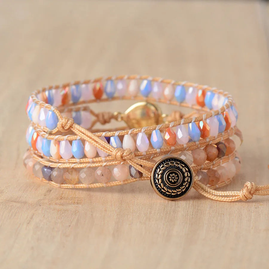 Layered Opal Sunstone Wrap Bracelet