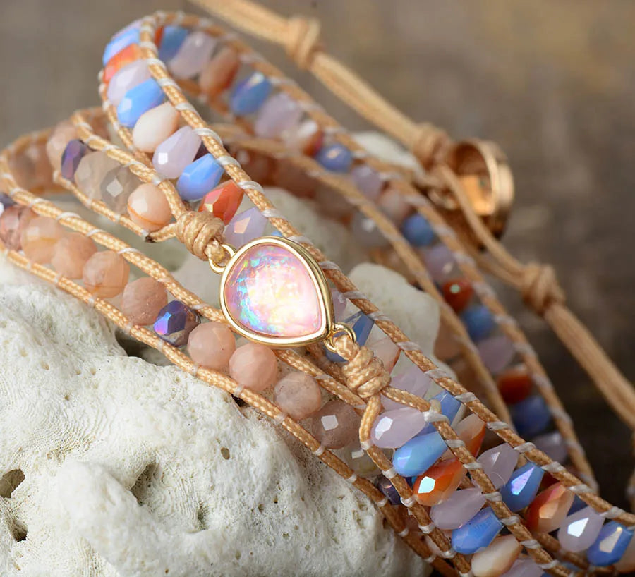 Layered Opal Sunstone Wrap Bracelet