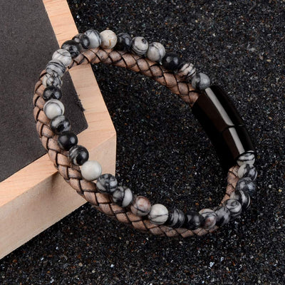 Genuine Stone Leather Braided Bracelet