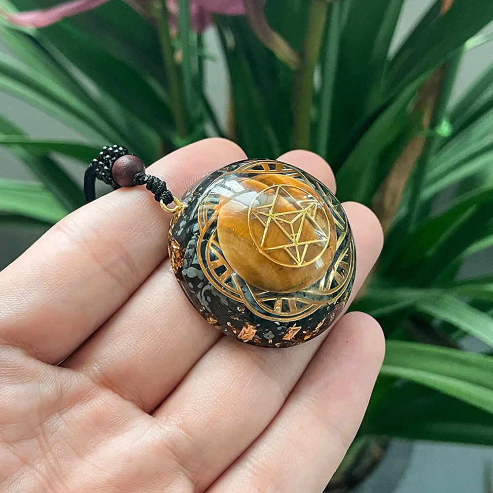 Tiger Eye Pendant Merkaba Crystal Necklace