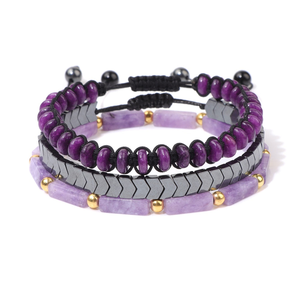 Trio of Healing Amethyst Bracelet Set