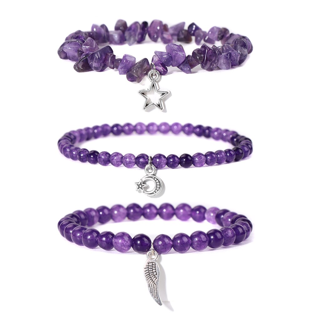 Trio of Healing Amethyst Bracelet Set