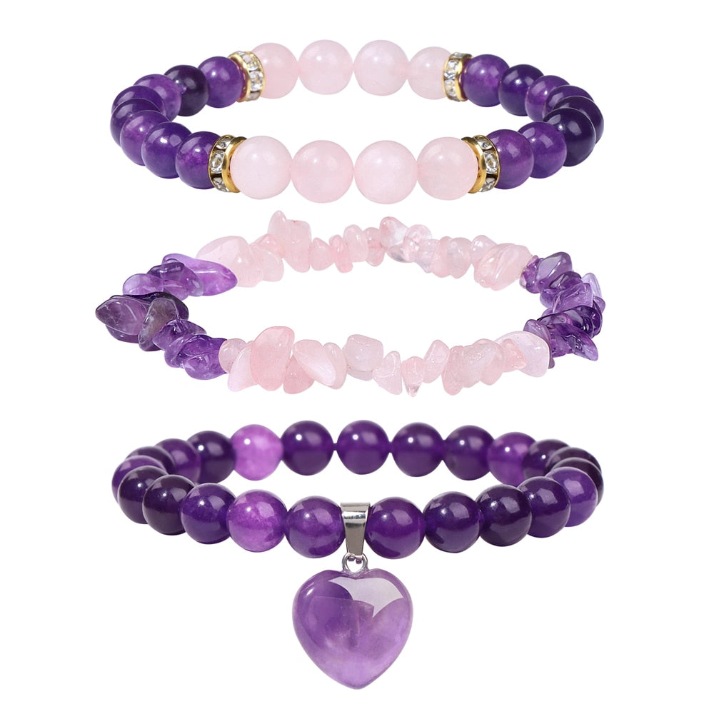 Trio of Healing Amethyst Bracelet Set