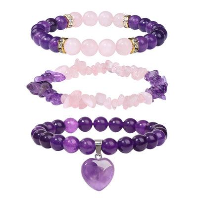 Trio of Healing Amethyst Bracelet Set