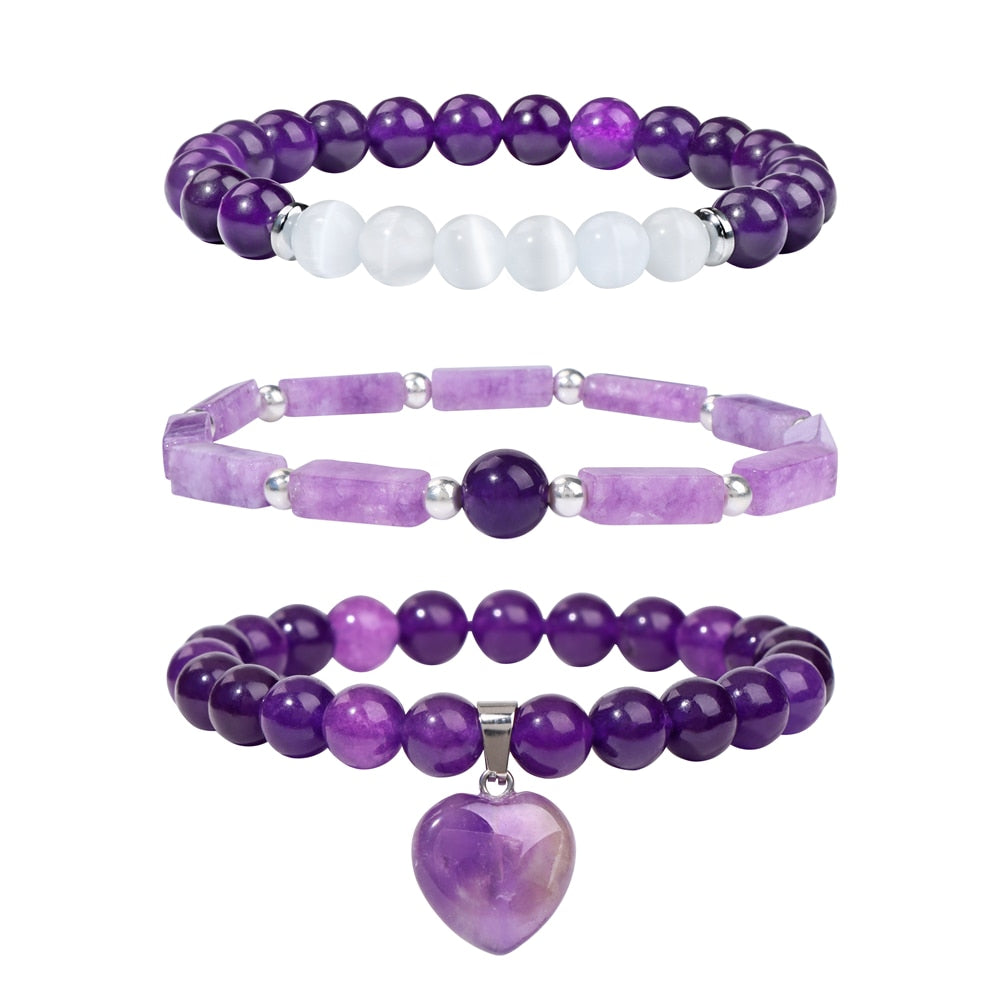 Trio of Healing Amethyst Bracelet Set