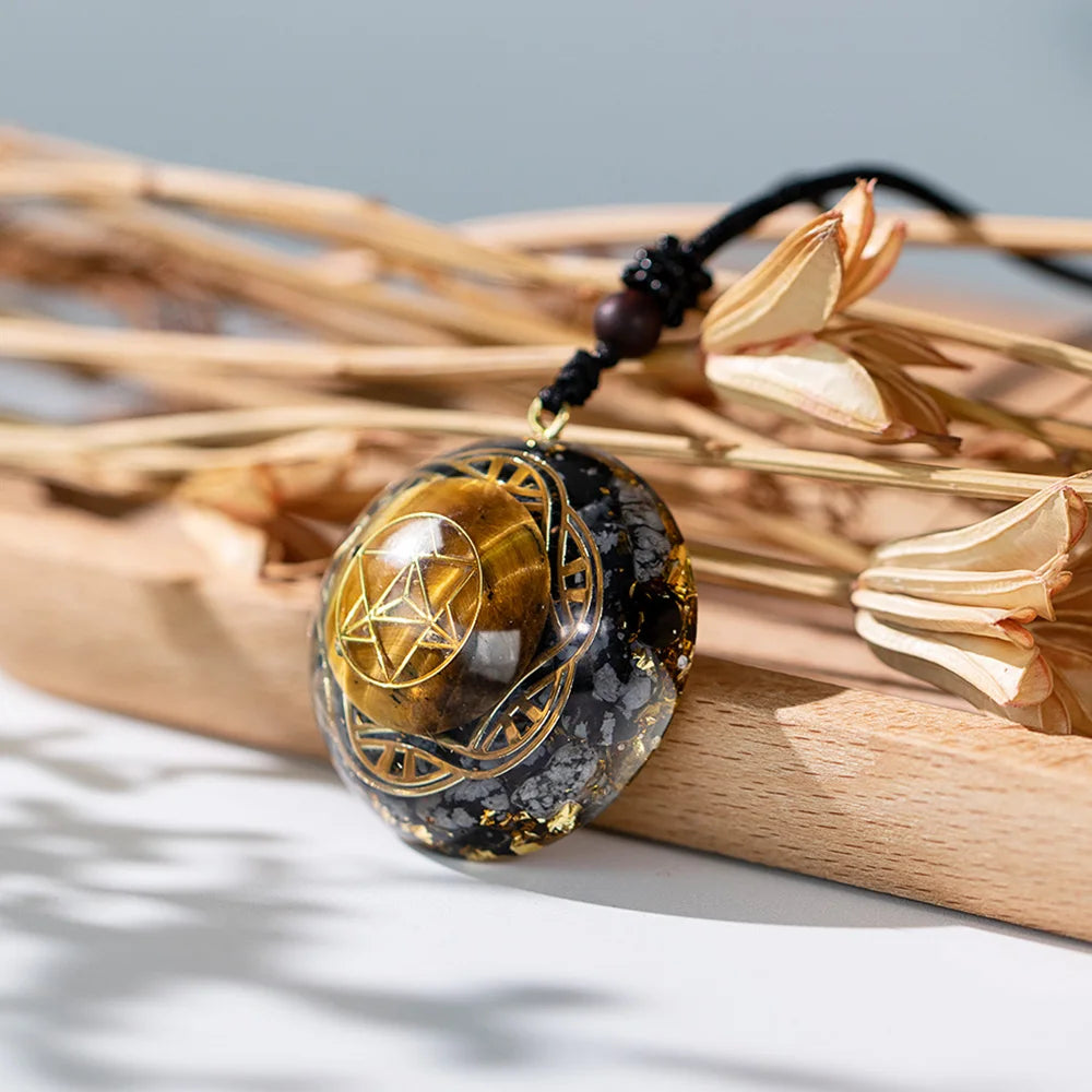 Tiger Eye Pendant Merkaba Crystal Necklace