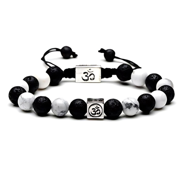 Natural Stone Yin Yang Box Om Charm Bracelet