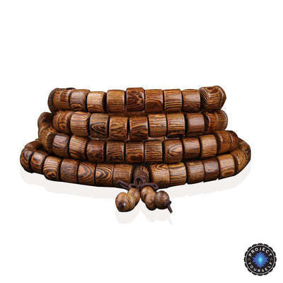 108 Cylindrical Wenge Wood Mala Beads Bracelet Mala