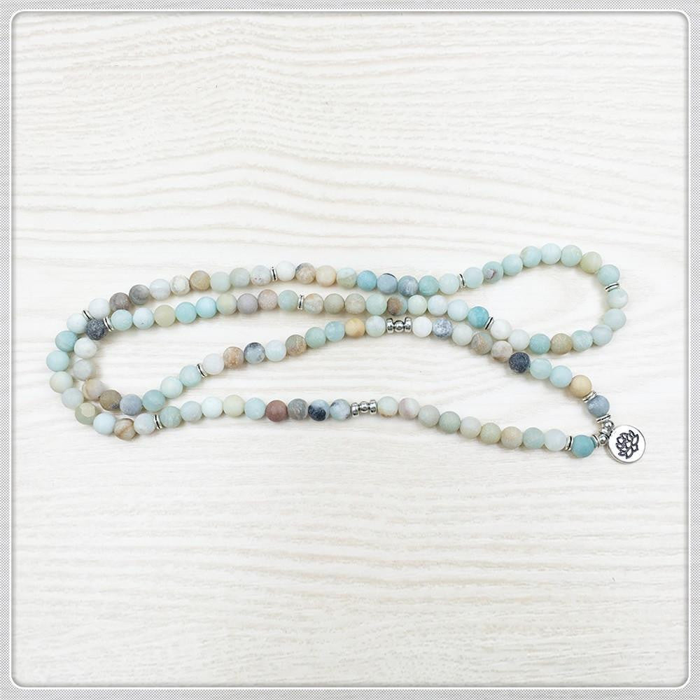 108 Matte Amazonite Beads Lotus Charm Mala Bracelet Mala