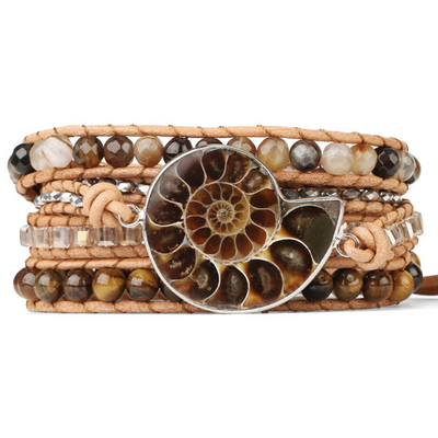 Ammonite Fossils Tiger Eye Wrap Bracelet