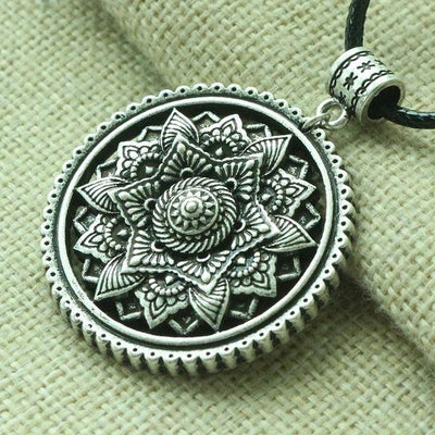 3D Lotus Mandala Necklace Style 7 / Silver Necklace