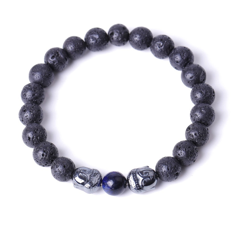 Hematite Buddha Lava Stone Bracelet