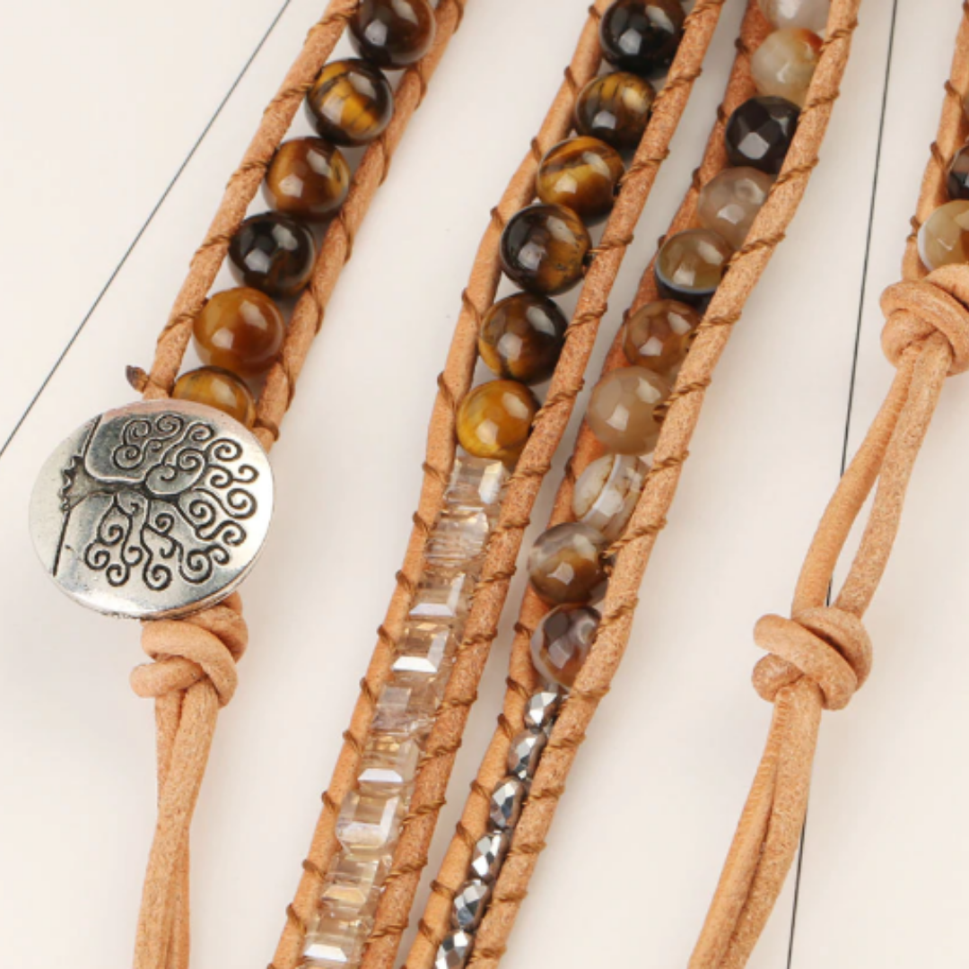 Ammonite Fossils Tiger Eye Wrap Bracelet