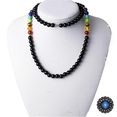 7 Chakra Black Agate Beads Necklaces Style 3 Chakra Necklace