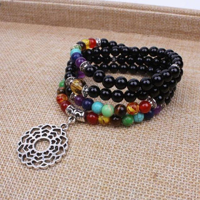 7 chakra symbols 108 mala black agate Crown chakra