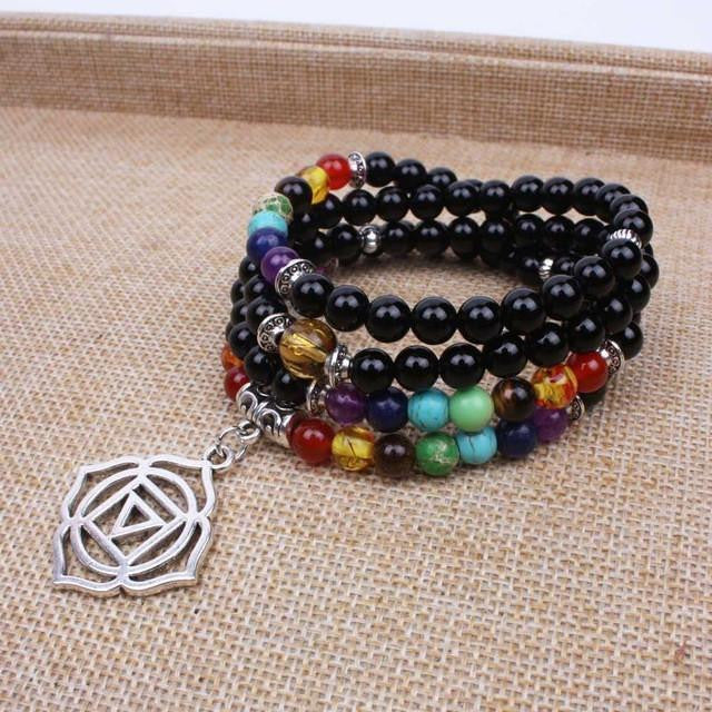 7 chakra symbols 108 mala black agate Root chakra