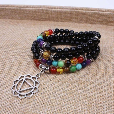 7 chakra symbols 108 mala black agate Solar plexus chakra