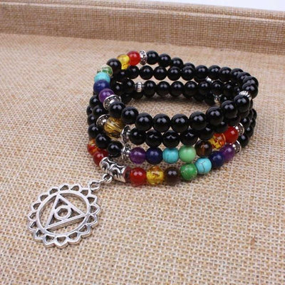 7 chakra symbols 108 mala black agate Throat chakra