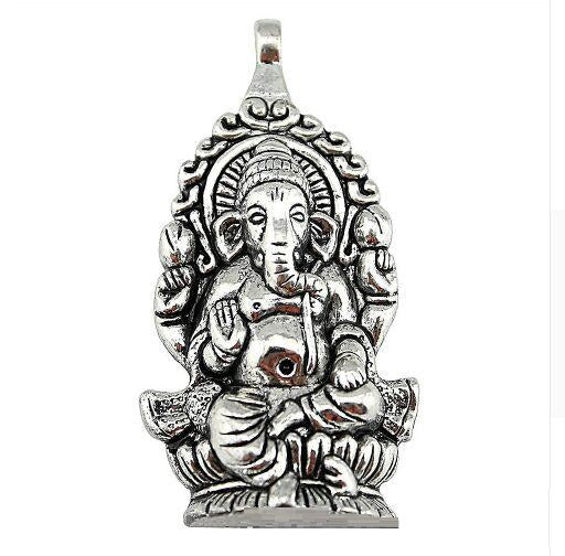Ganesha Pendant Black Faux Leather Necklace