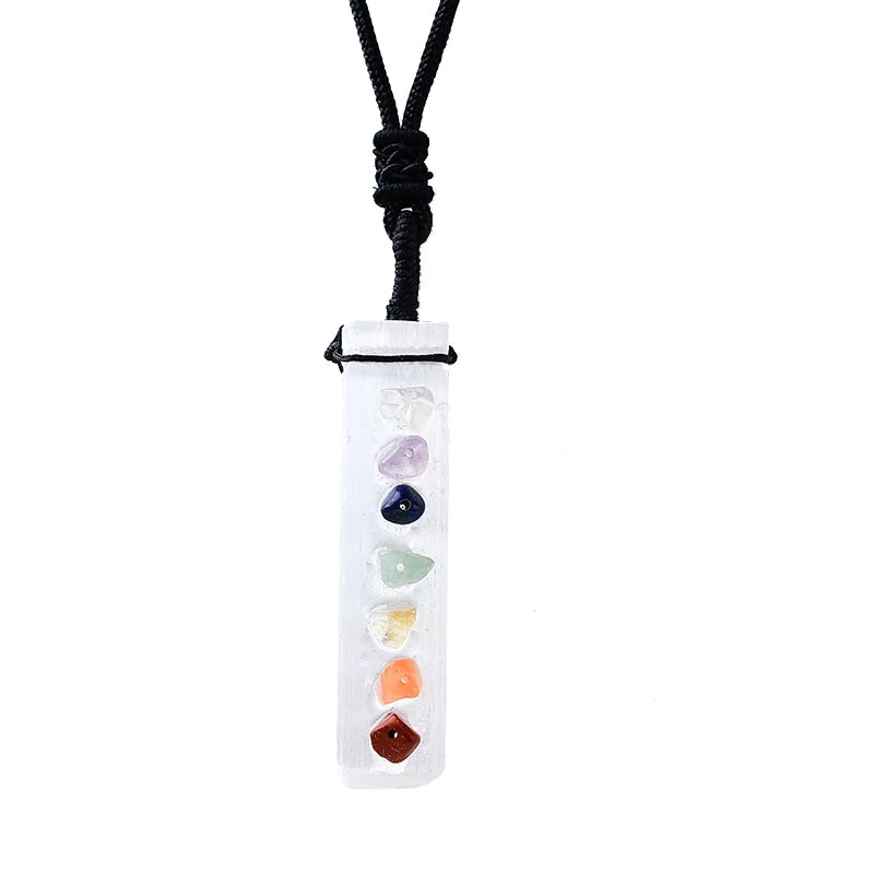 Natural Seven Chakras Selenite Necklace