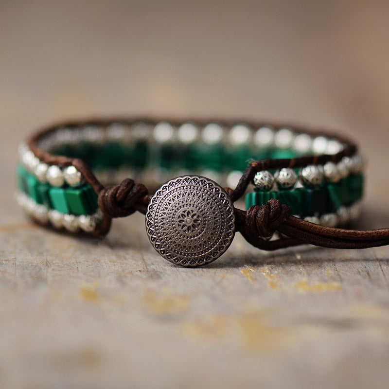 Malachite Tibetan Beads Cuff Bracelet