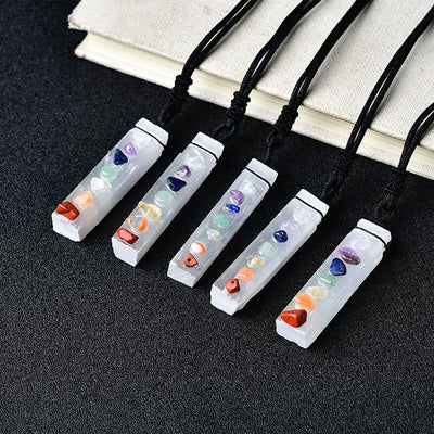 Natural Seven Chakras Selenite Necklace