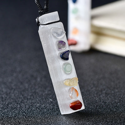 Natural Seven Chakras Selenite Necklace