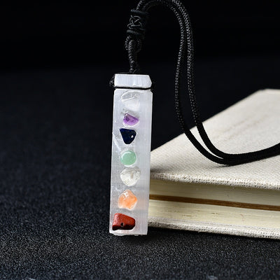 Natural Seven Chakras Selenite Necklace