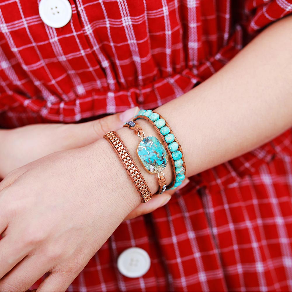 Tranquil Turquoise Leather Wrap Bracelet