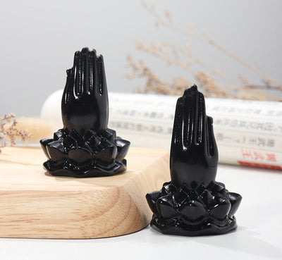 Obsidian Lotus Praying Hands