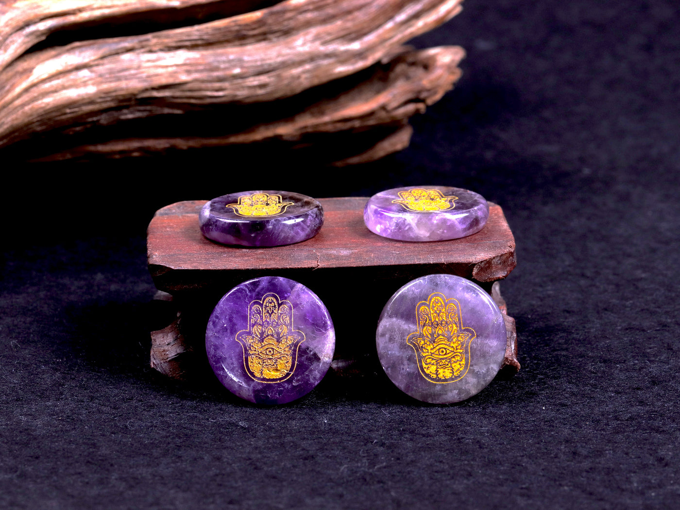 Hamsa Hand Amethyst Palm Stones