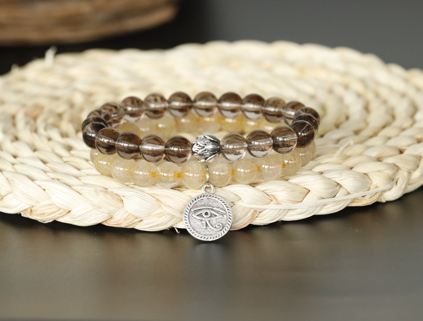 Eye of Horus Citrine and Smokey Quartz Set