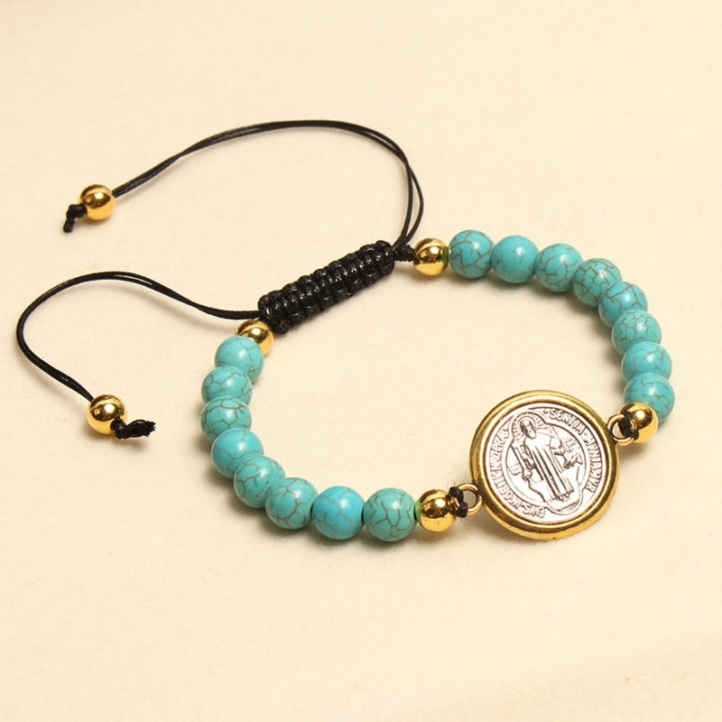 Turquoise St. Benedict Charm Bracelet