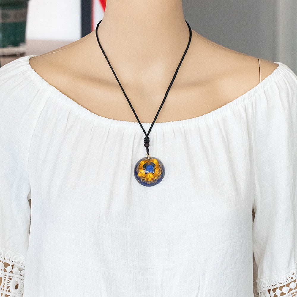 Lapis Lazuli With Lotus Flower Necklace