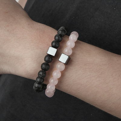 Rose Quartz And Lava Stone Bracelet Duo