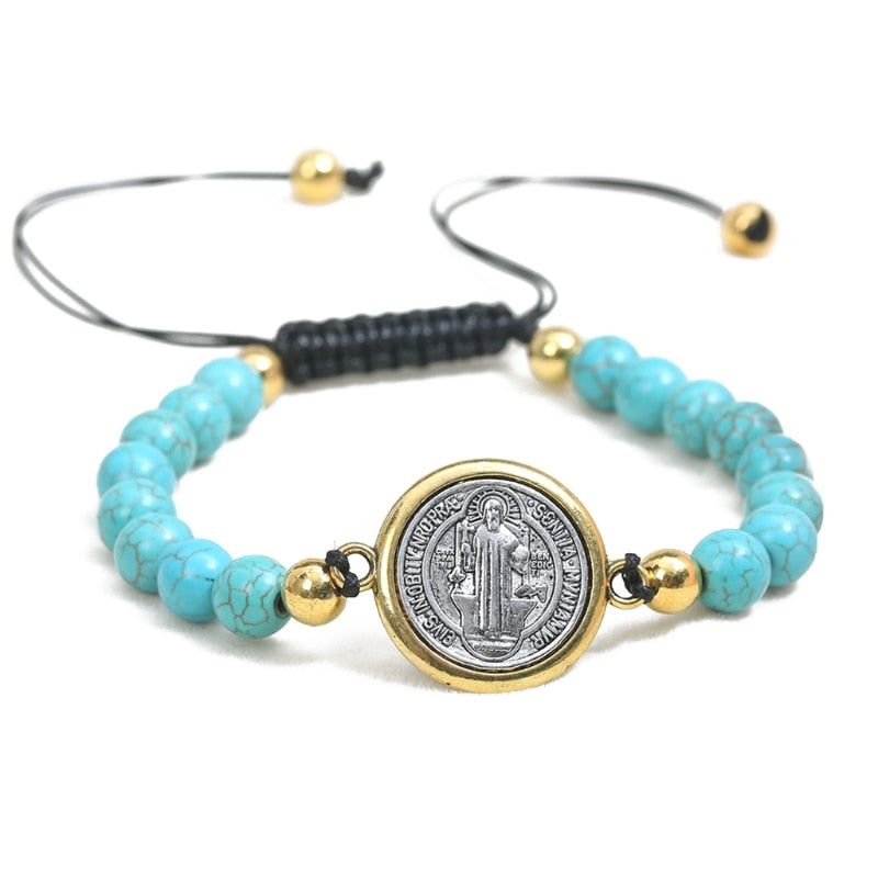 Turquoise St. Benedict Charm Bracelet