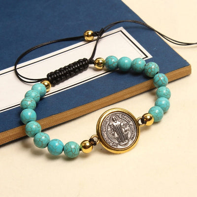 Turquoise St. Benedict Charm Bracelet