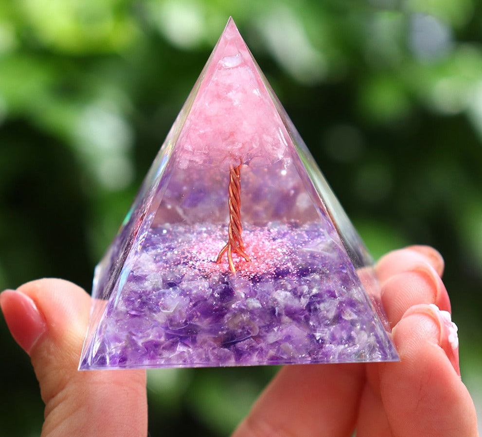 Balancing Rose Quartz Tree of Life Pyramid