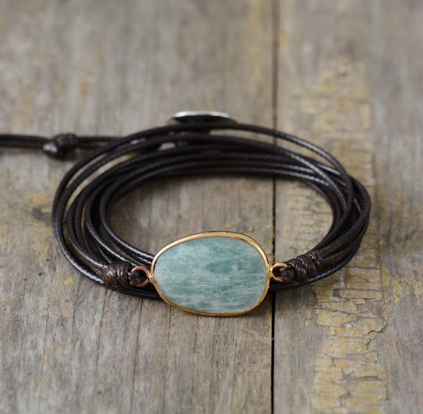 Amazonite Leather Wrap Bracelet Bracelet