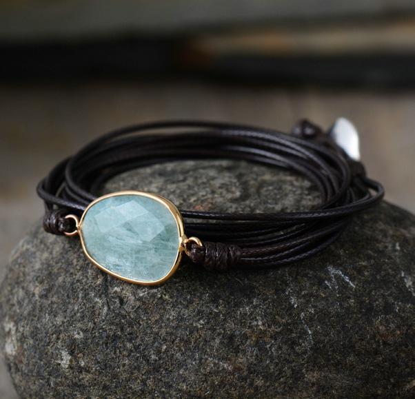 Amazonite Leather Wrap Bracelet Dark Brown Bracelet