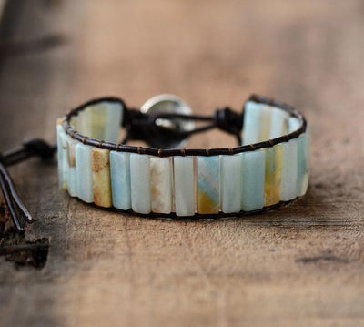 Amazonite Tranquility Leather Bracelet Dark Brown Bracelet