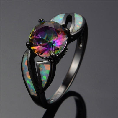 Black Gold Filled Mystic Cubic Zirconia Fire Opal Ring 10 Rings