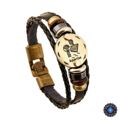 Bronze Zodiac Leather Bracelet Aquarius Bracelet