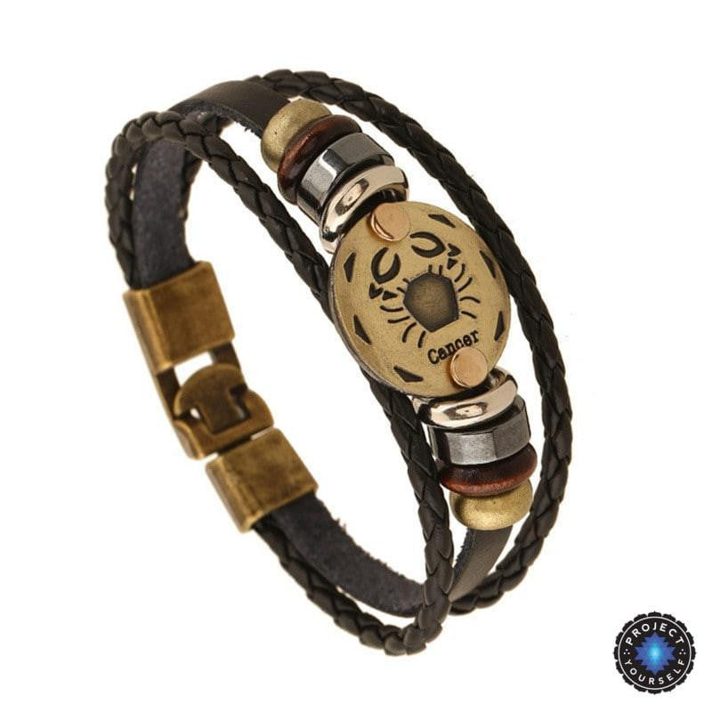 Bronze Zodiac Leather Bracelet Cancer Bracelet