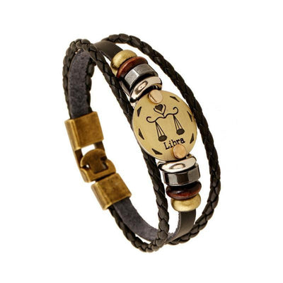 Bronze Zodiac Leather Bracelet Libra Bracelet