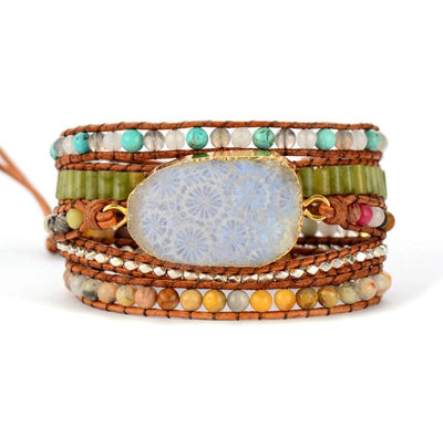 Chrysanthemum Fossil Coral Stone Multi Wrap Bracelet Bracelet