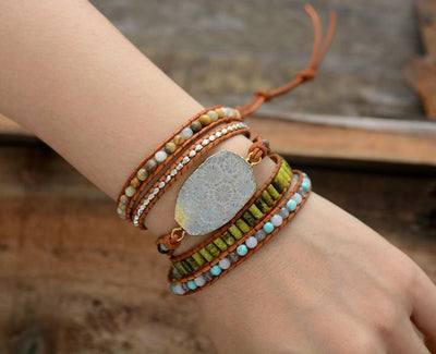 Chrysanthemum Fossil Coral Stone Multi Wrap Bracelet Bracelet