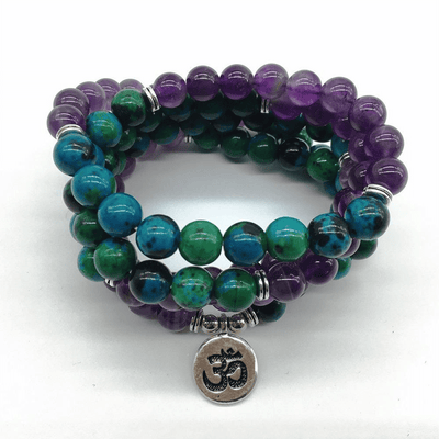 Chrysocolla Amethyst 108 Mala Om Charm Mala